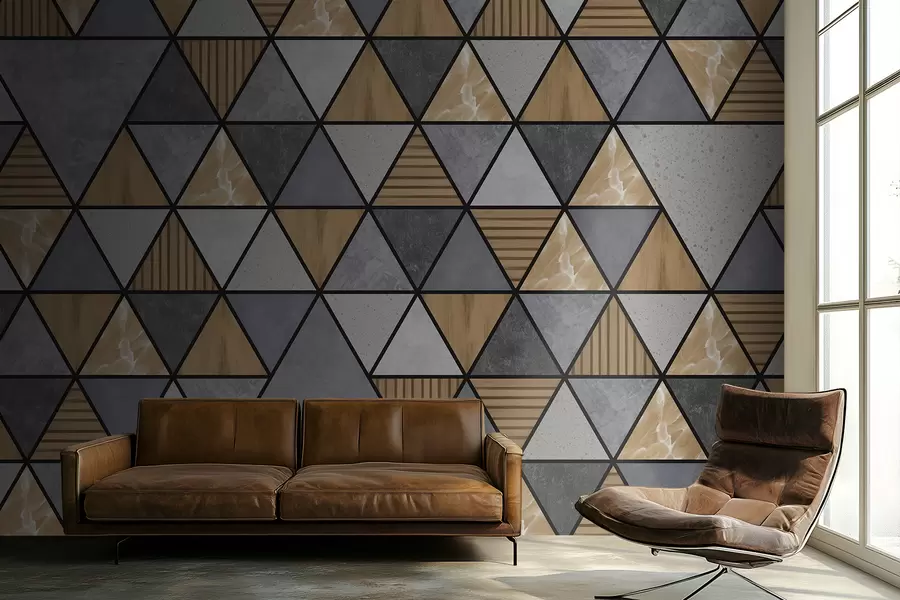 wall murals Троугласти орнамент са неутралним и топлим бојама w05096v1