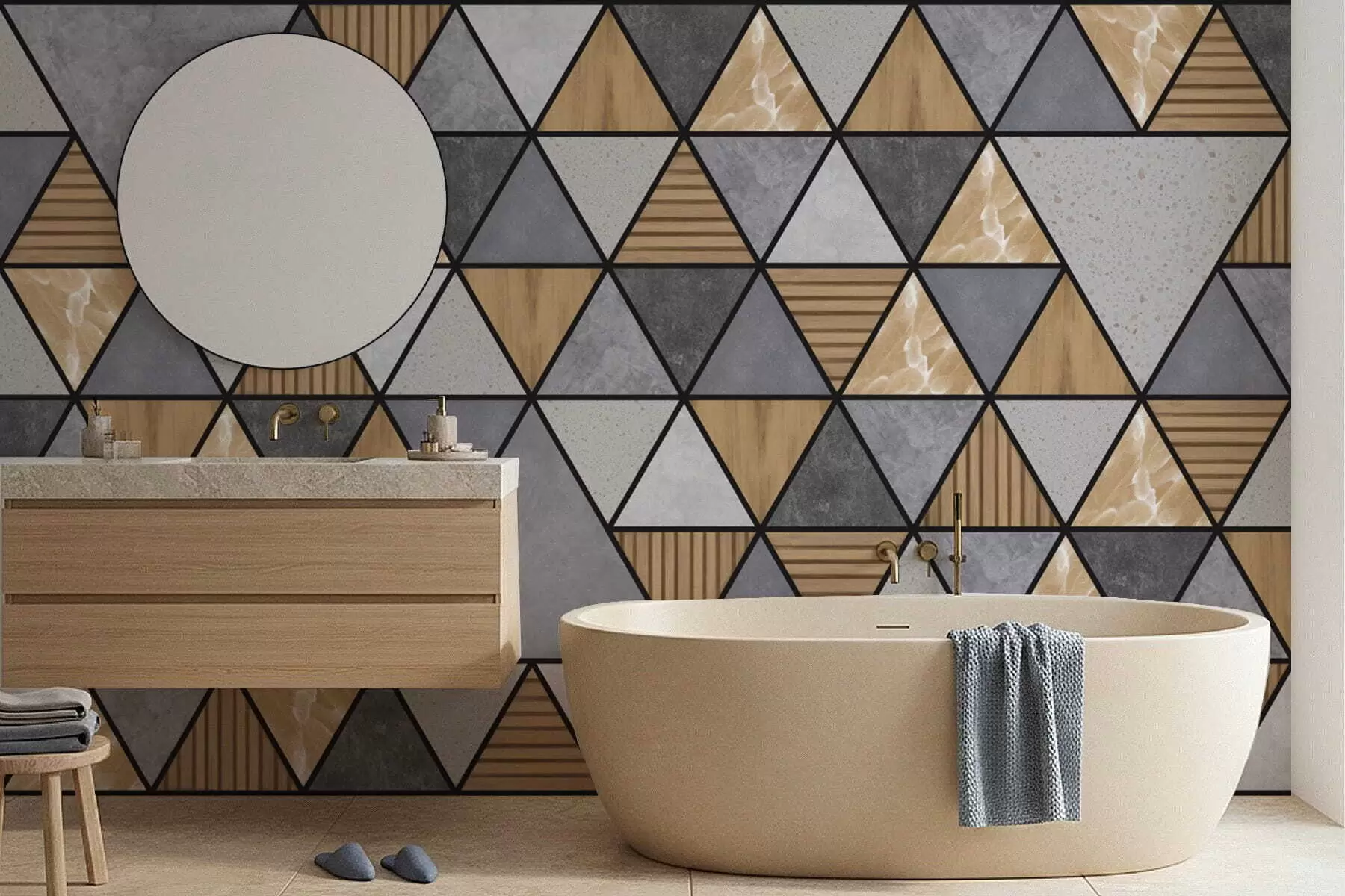 wall murals Троугласти орнамент са неутралним и топлим бојама w05096v1