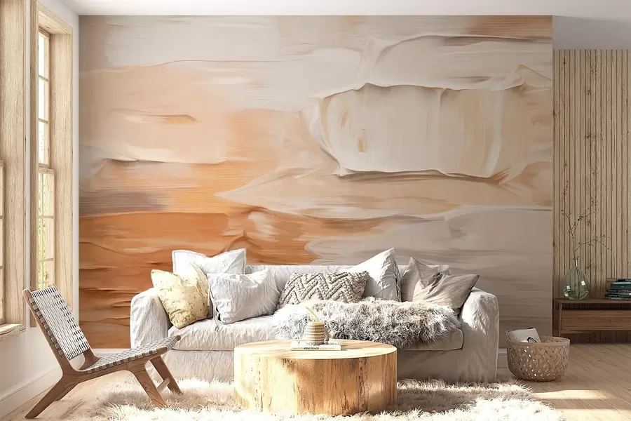 wall murals Апстрактна текстурирана имитација потеза четкицом у топлим земљаним тоновима беж, крем и браон, модерна уметност w09588