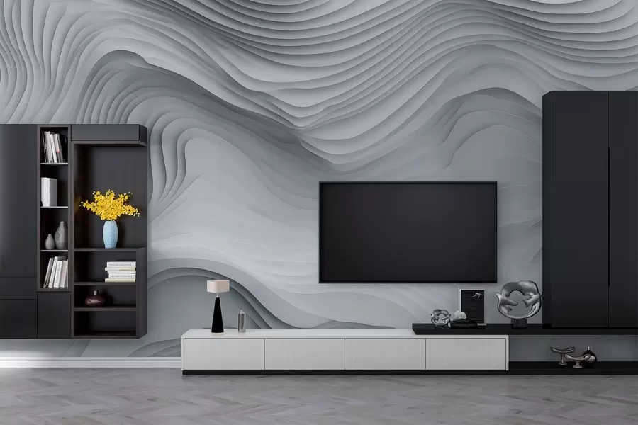 wall murals имитација волуминозних степенастих рељефа у сивим тоновима w05061