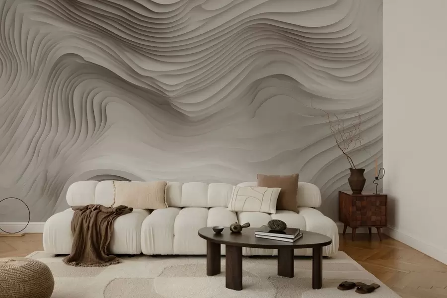 wall murals имитација волуминозних степенастих рељефа у беж тоновима w05061v1