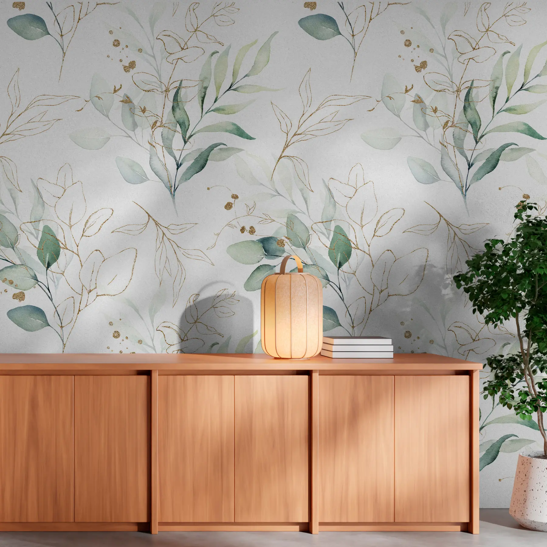 wall murals Зелено лишће у стилу акварела u71464