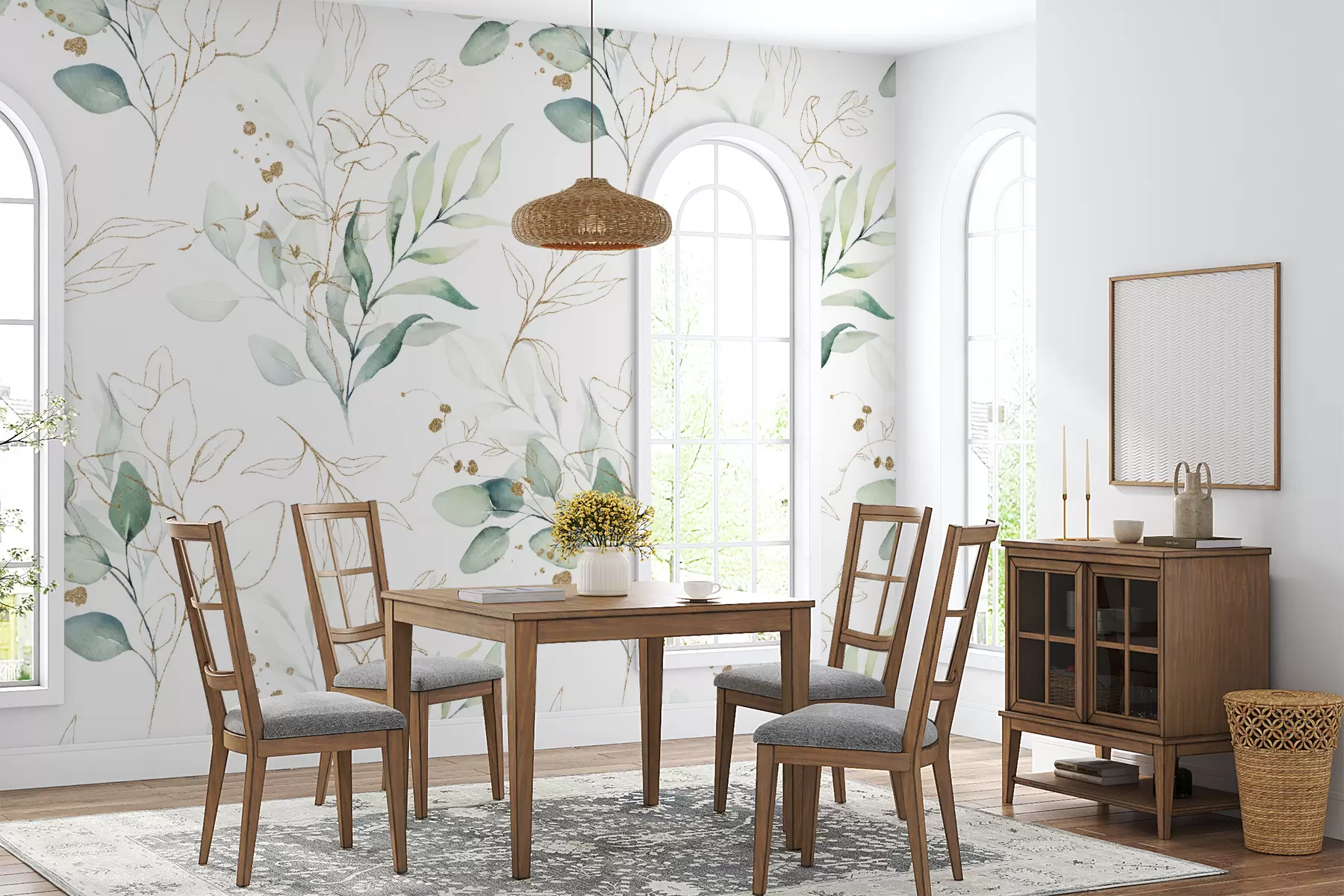 wall murals Зелено лишће у стилу акварела u71464