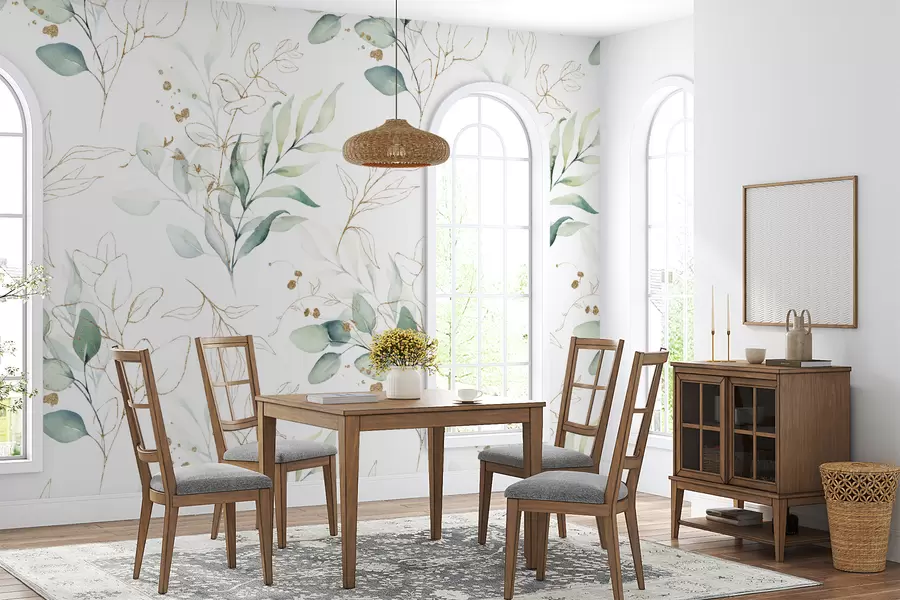 wall murals Зелено лишће у стилу акварела u71464