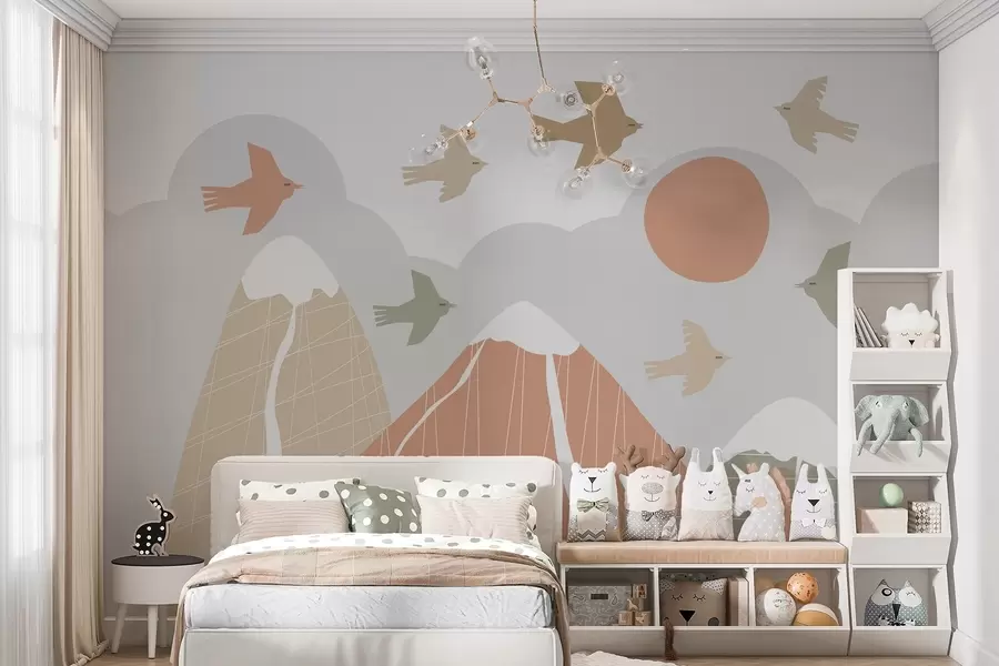 wall murals Скандинавске планине и птице w05166