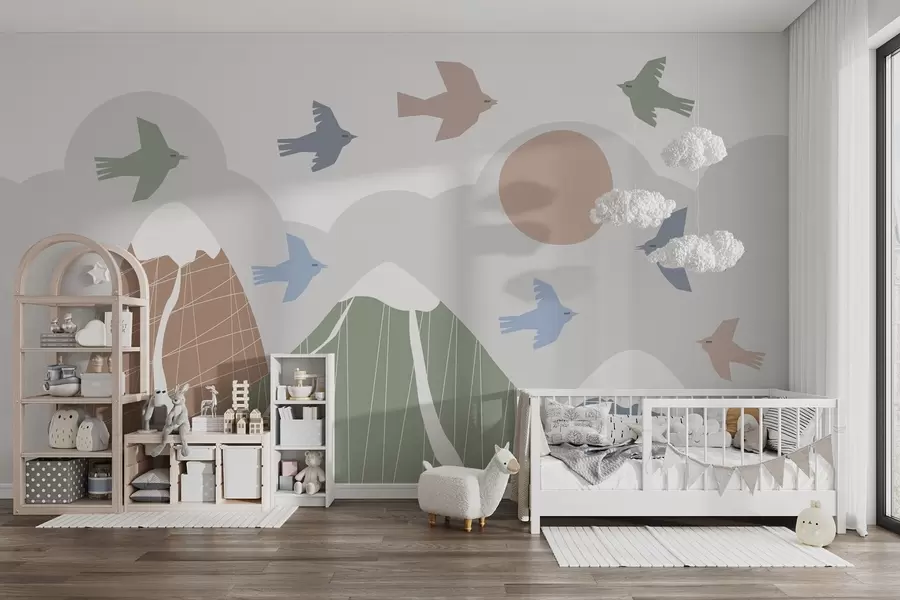 wall murals Скандинавске планине и птице w05166v1