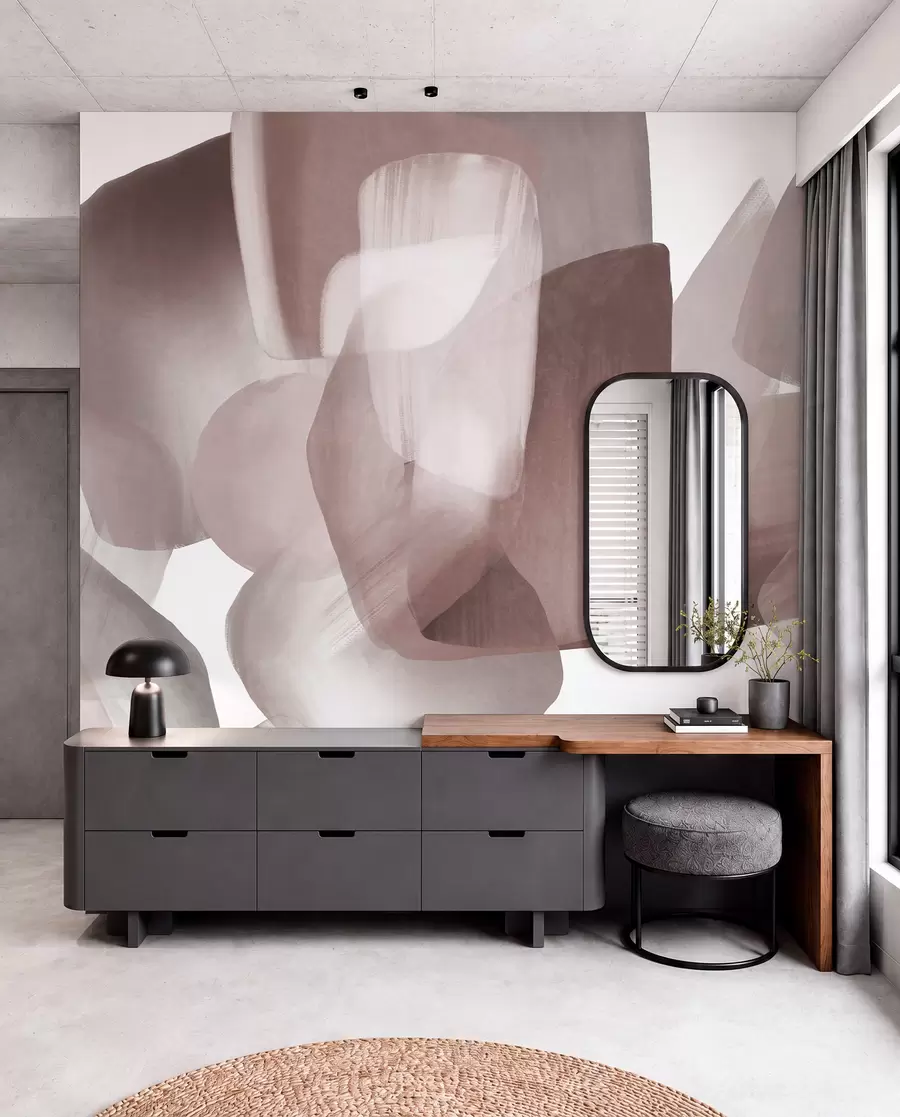 wall murals Апстрактни текстурирани облици у пригушеним бордо и сивим бојама, са меким ивицама и преклапајућим слојевима w09642v2