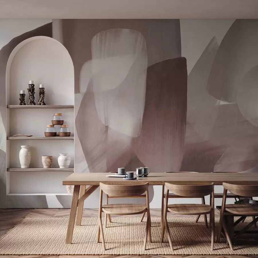 wall murals Апстрактни текстурирани облици у пригушеним бордо и сивим бојама, са меким ивицама и преклапајућим слојевима w09642v2