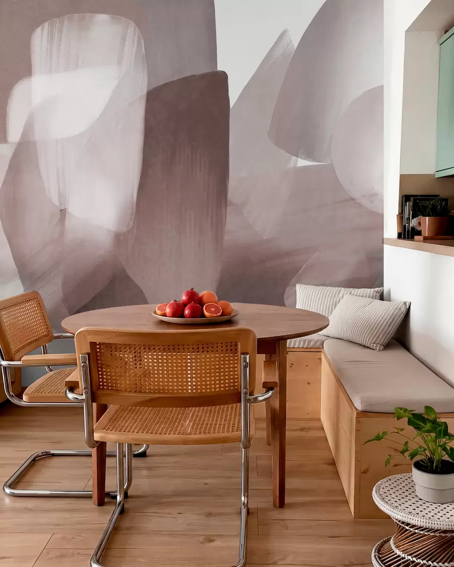 wall murals Апстрактни текстурирани облици у пригушеним бордо и сивим бојама, са меким ивицама и преклапајућим слојевима w09642v2