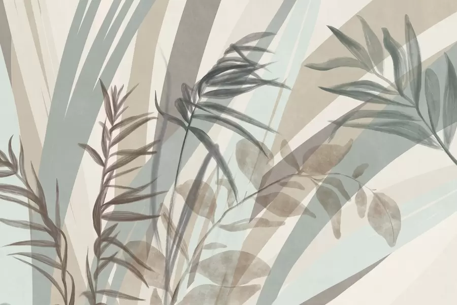 wall murals Висока текстурирана трава и лишће у пригушеним земљаним тоновима, са апстрактним линијама у позадини, стварајући органски отисак w09643