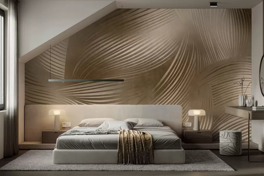 wall murals Апстрактни отисак течних, закривљених линија у нијансама тамно смеђе, стварајући текстурирану, модерну уметност w09646
