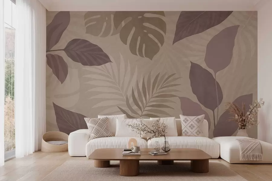wall murals текстурирано тропско лишће на пешчаној позадини w05063