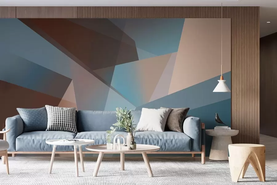 wall murals апстрактна геометрија у плавим и браон тоновима w05064