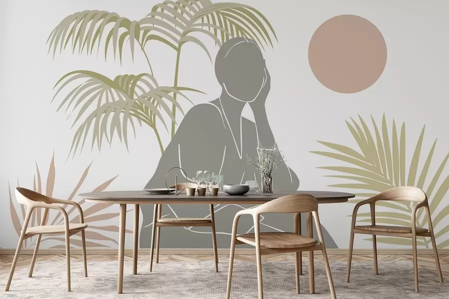 wall murals Силуета жене и палмино лишће w05190