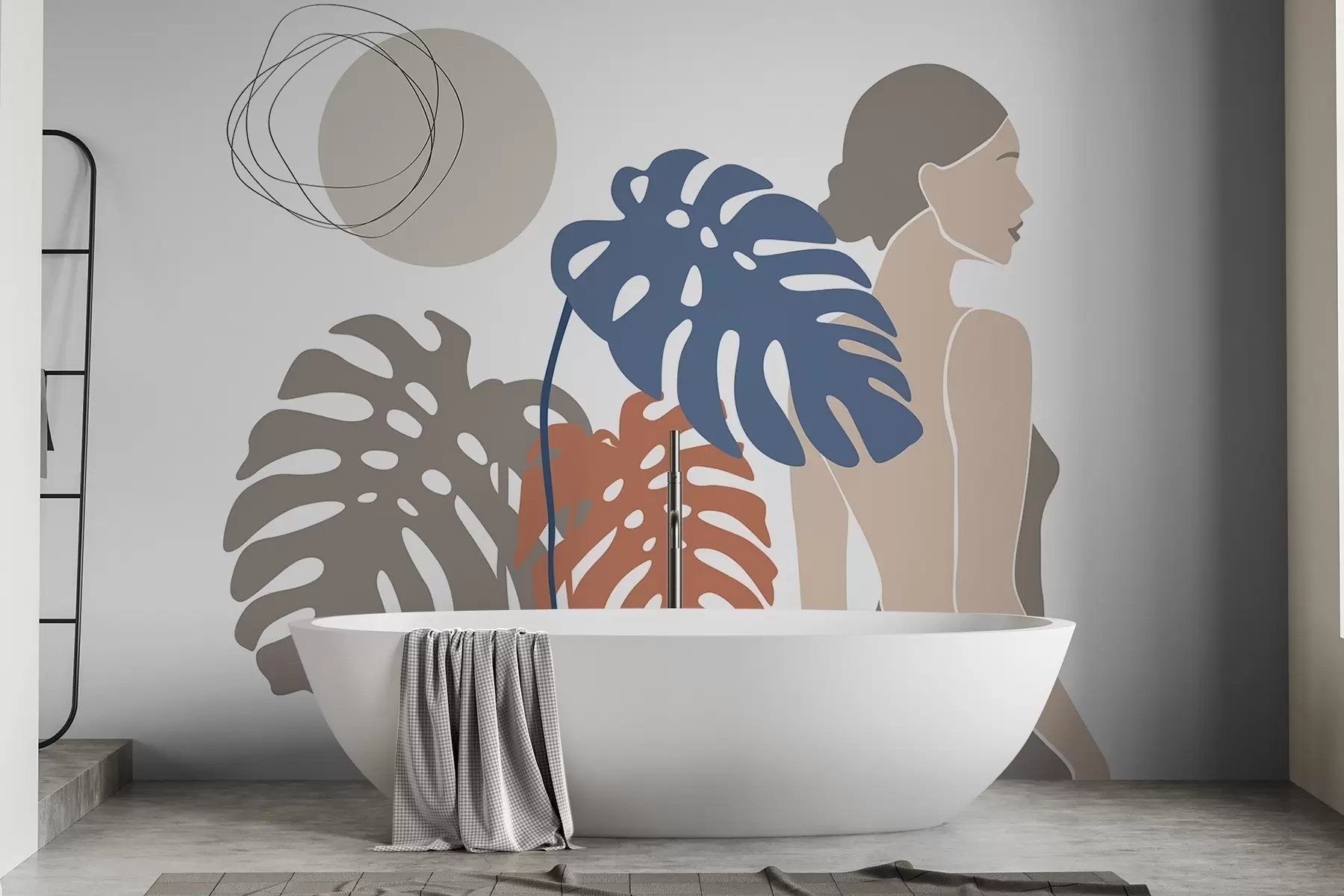 wall murals Силуета жене близу тропског лишћа w05192