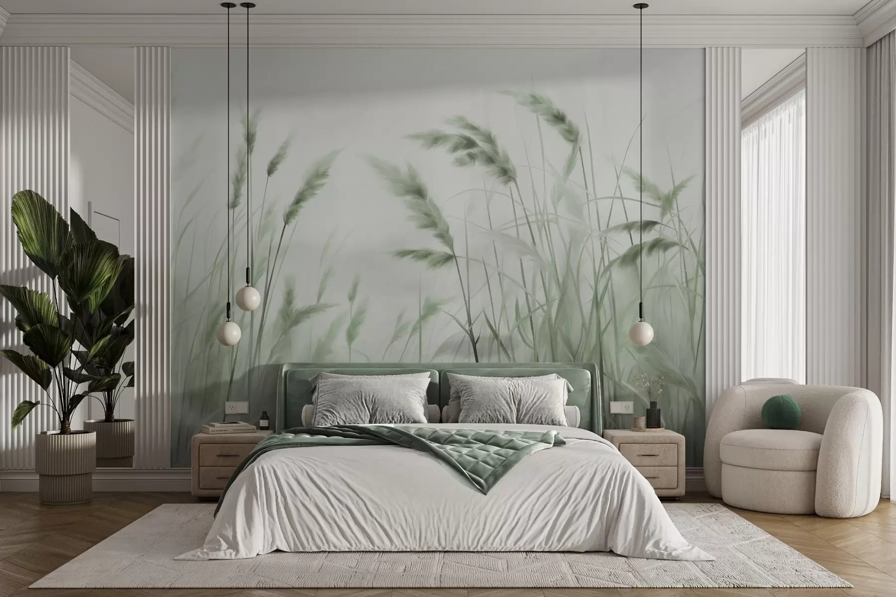 wall murals Висока, текстурирана сува трава са класјевима пшенице на пољу на мекој, бледој позадини w09648v1
