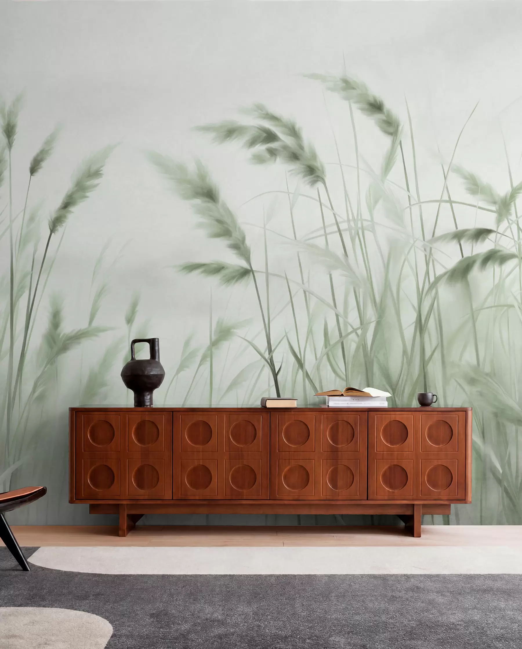 wall murals Висока, текстурирана сува трава са класјевима пшенице на пољу на мекој, бледој позадини w09648v1