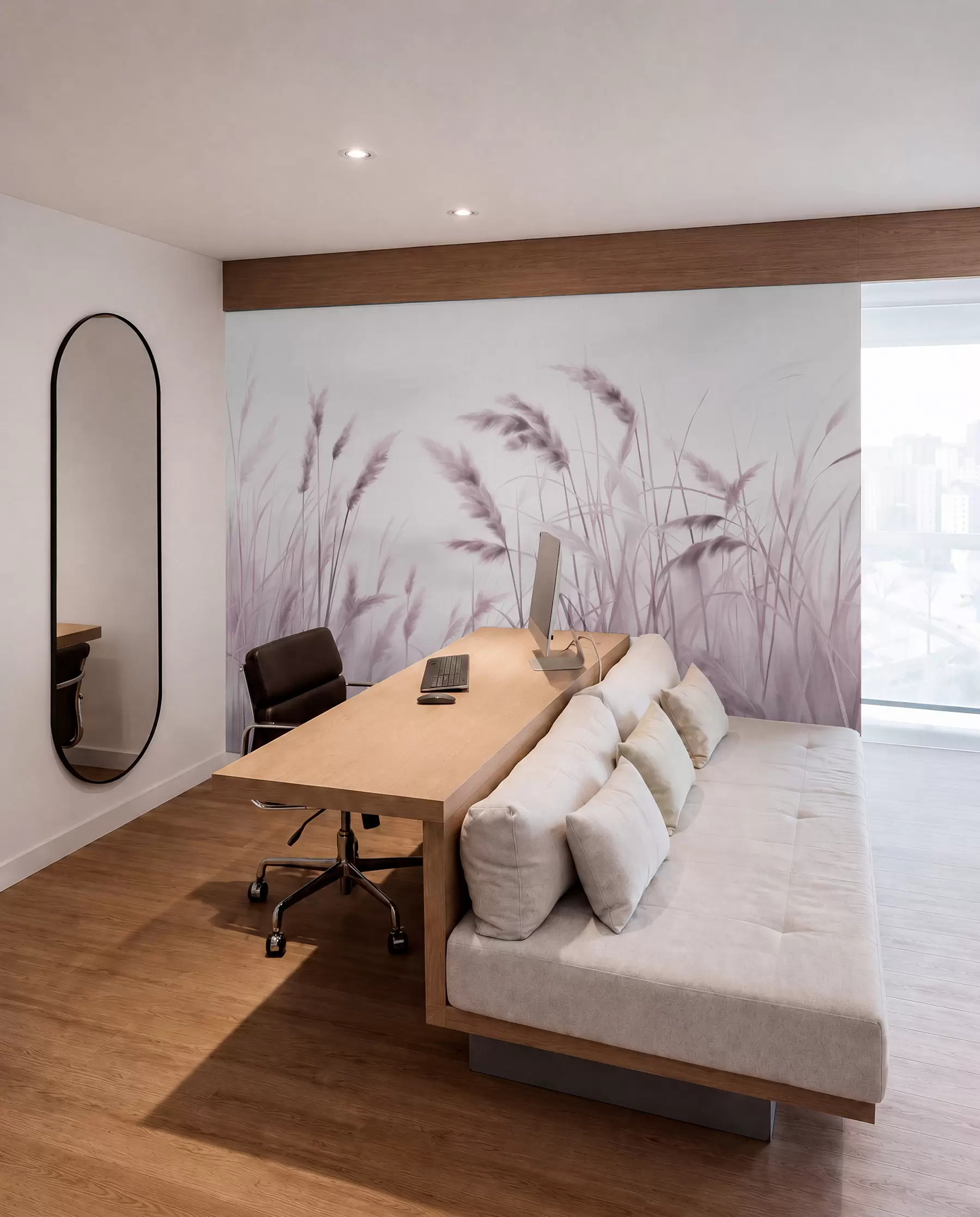 wall murals Висока, текстурирана сува трава са класјевима пшенице на пољу на мекој, бледој позадини w09648v2