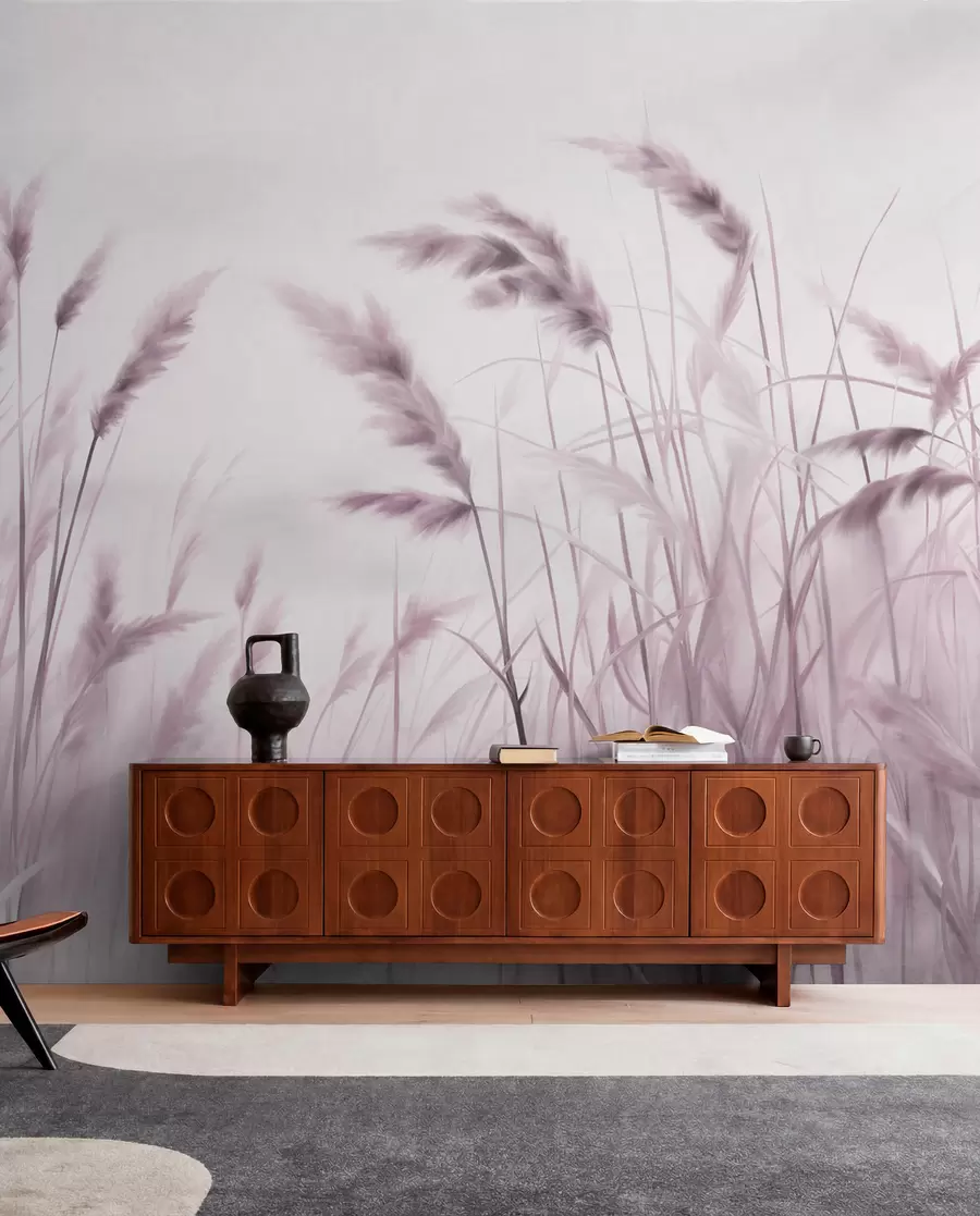 wall murals Висока, текстурирана сува трава са класјевима пшенице на пољу на мекој, бледој позадини w09648v2