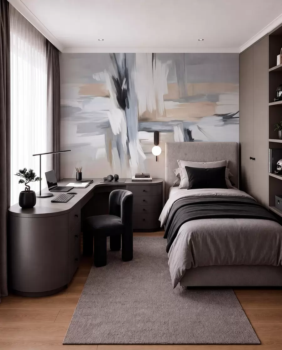 wall murals Апстрактни текстурирани стил сликања са потезима четкице у нијансама беле, сиве и беж w09651