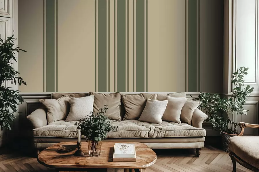 wall murals Вертикалне пруге у пригушеној зеленој и беж палети w05098