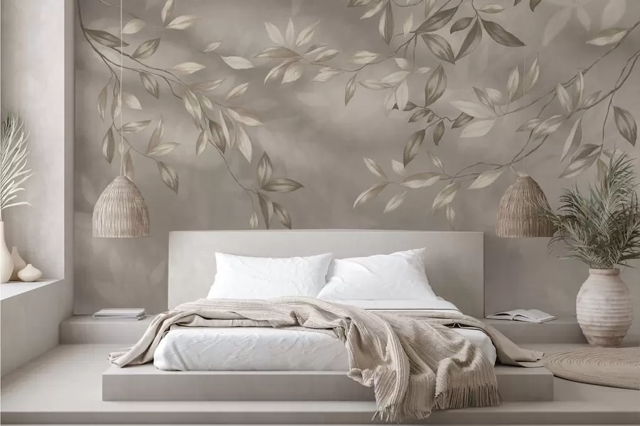 wall murals Елегантне лиснате гране у беж нијансама на светлој позадини w05113