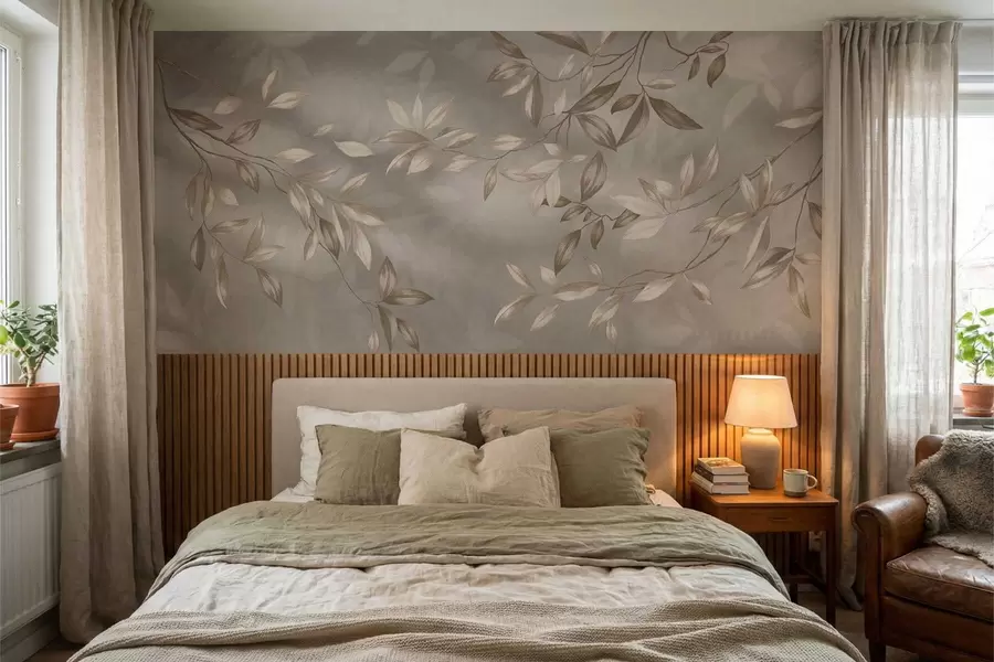 wall murals Елегантне лиснате гране у беж нијансама на светлој позадини w05113