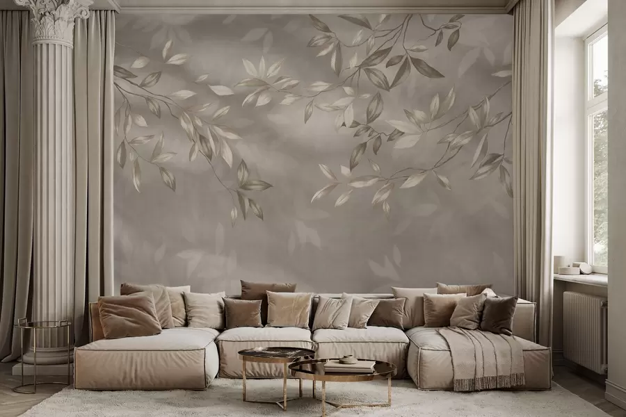 wall murals Елегантне лиснате гране у беж нијансама на светлој позадини w05113