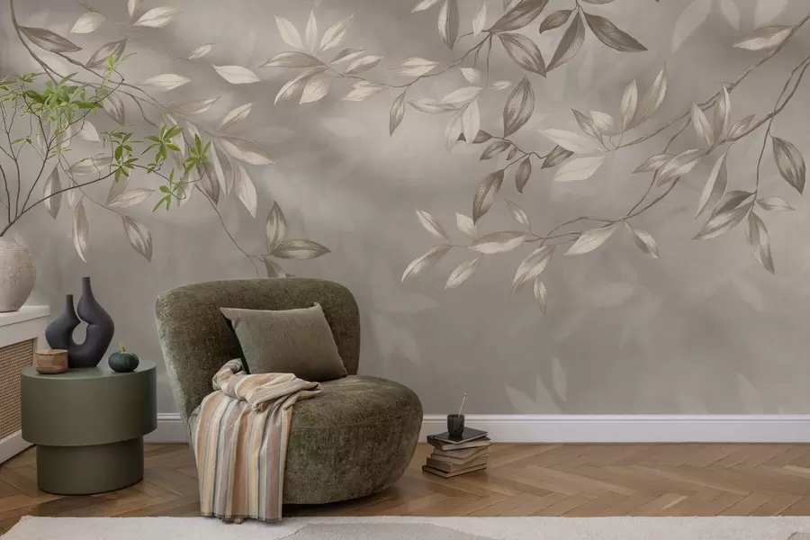 wall murals Елегантне лиснате гране у беж нијансама на светлој позадини w05113