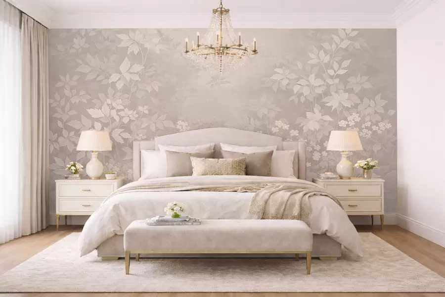 wall murals Лагани ботанички украс са лишћем и малим цветовима w05115