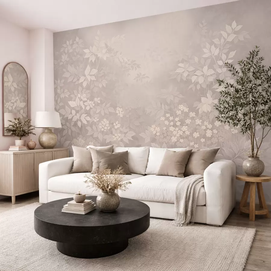 wall murals Лагани ботанички украс са лишћем и малим цветовима w05115