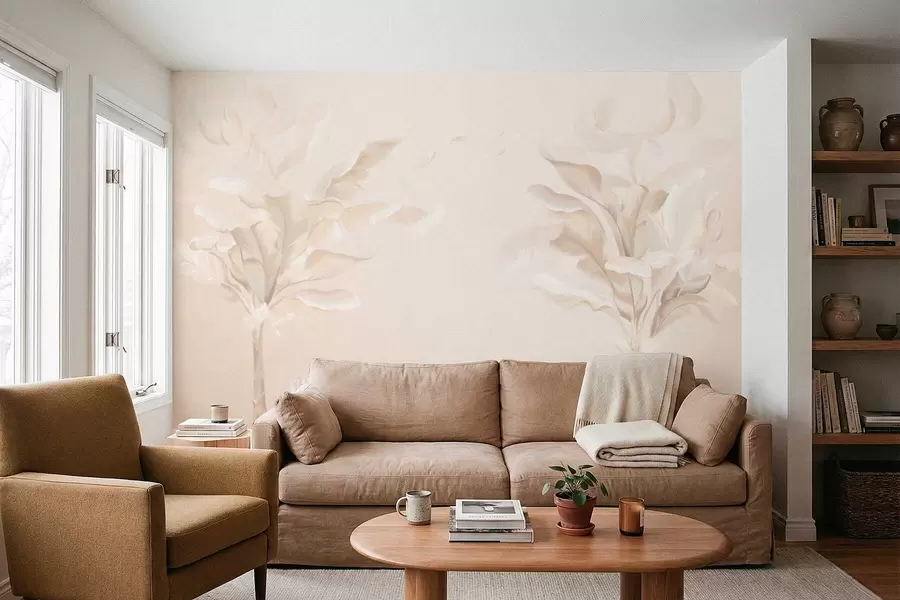 wall murals Прозрачне декоративне биљке у топлим кремастим тоновима w05126