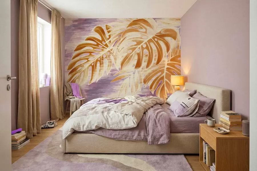 wall murals Листови у топлим наранџастим тоновима на љубичастој позадини w05130v2