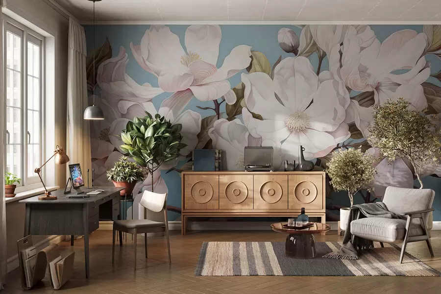 wall murals Бујно цвеће на грани дрвета w05178