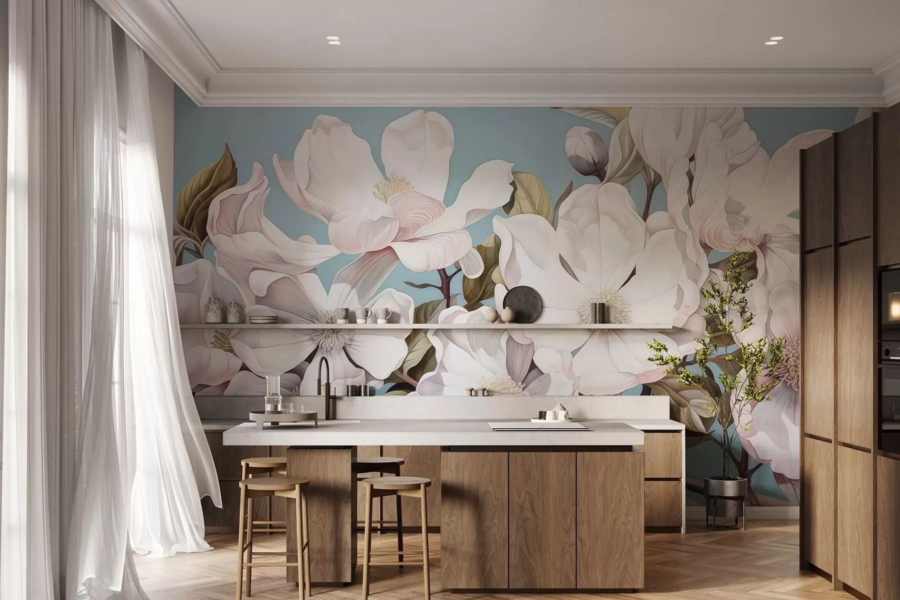 wall murals Бујно цвеће на грани дрвета w05178