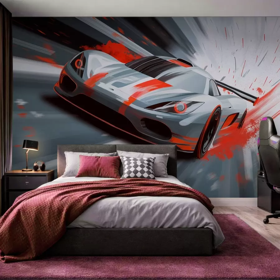 wall murals динамичан спортски аутомобил у дигиталном стилу цртања са црвеним акцентима w05069v1