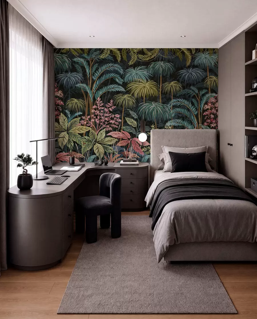 wall murals Густо тропско лишће са великим листовима w05116