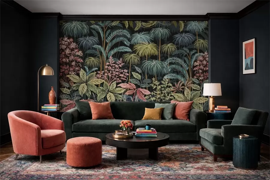 wall murals Густо тропско лишће са великим листовима w05116