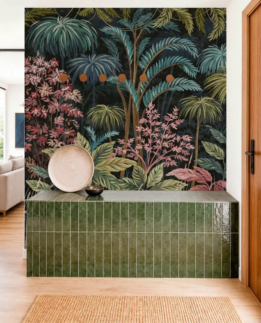 wall murals Густо тропско лишће са великим листовима w05116