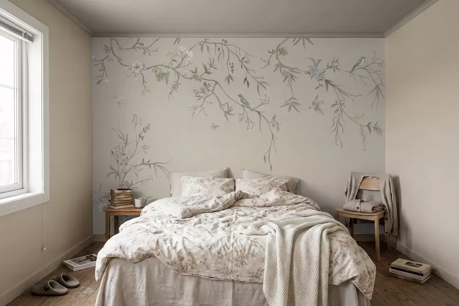 wall murals Цветне гране са птицама на топлој беж позадини w05127v1