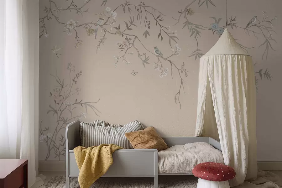 wall murals Цветне гране са птицама на топлој беж позадини w05127v1