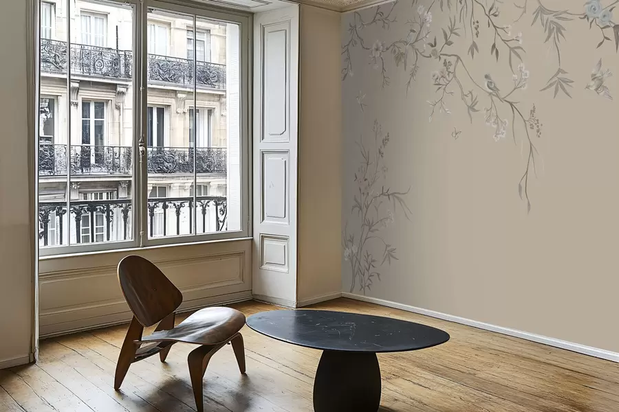 wall murals Цветне гране са птицама на топлој беж позадини w05127v1