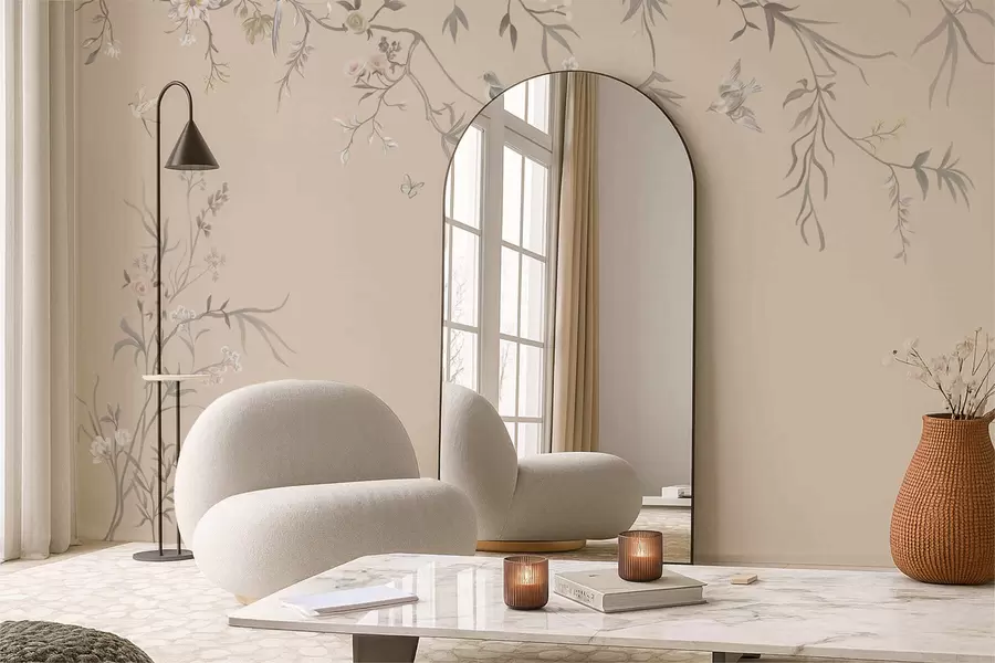 wall murals Цветне гране са птицама на топлој беж позадини w05127v1