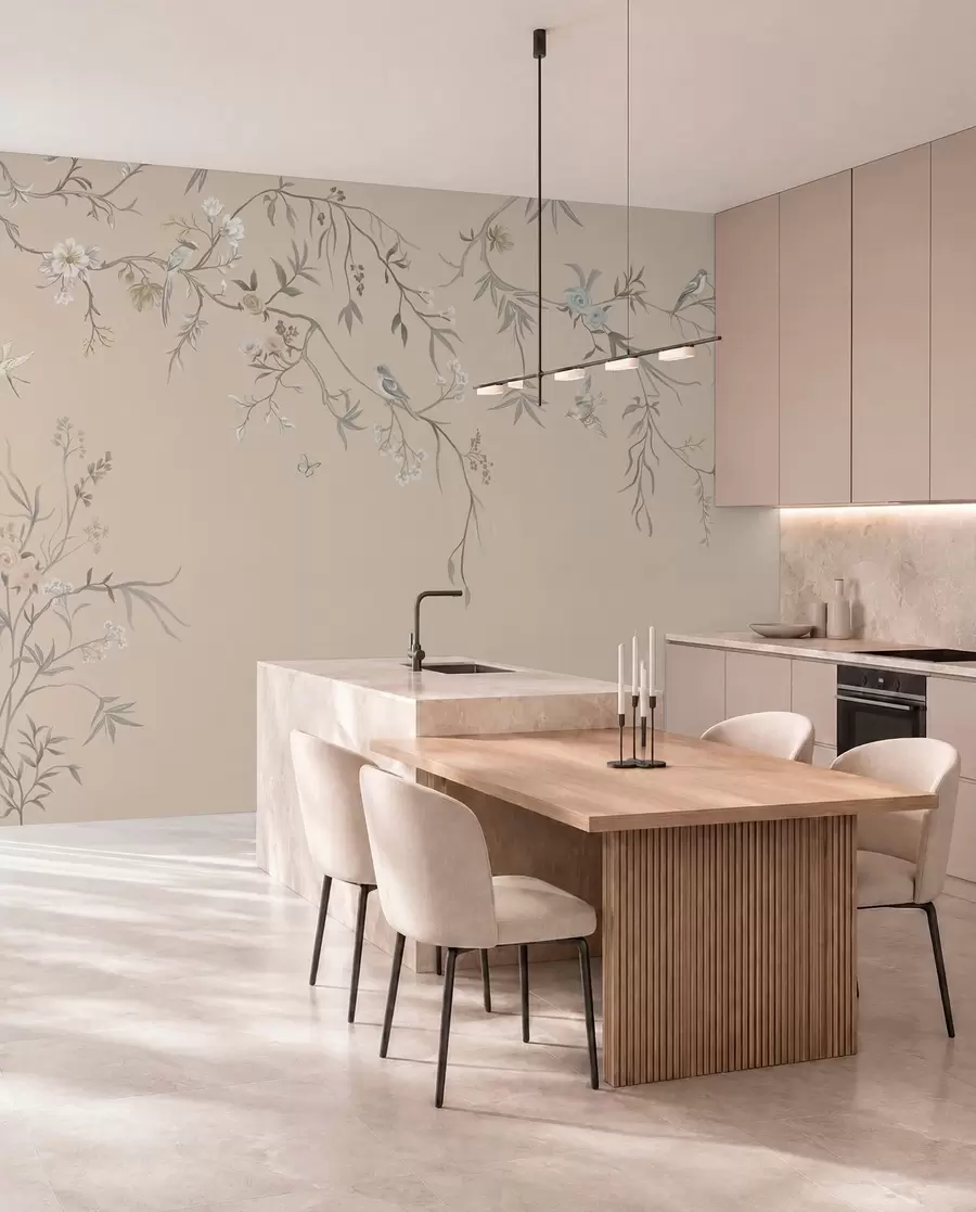 wall murals Цветне гране са птицама на топлој беж позадини w05127v1