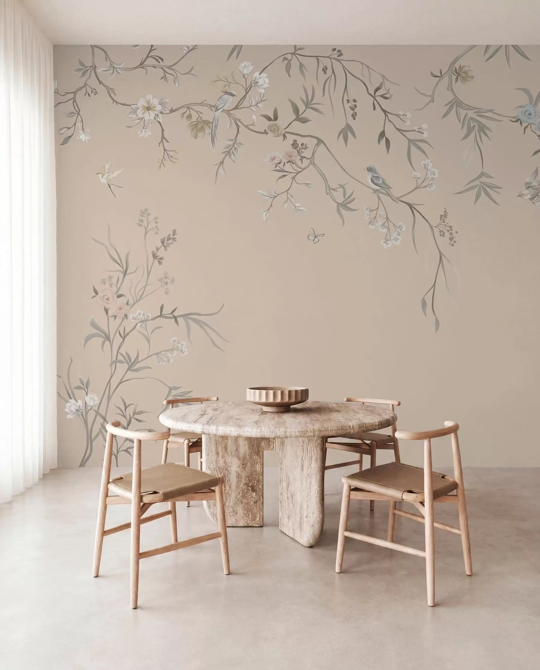 wall murals Цветне гране са птицама на топлој беж позадини w05127v1