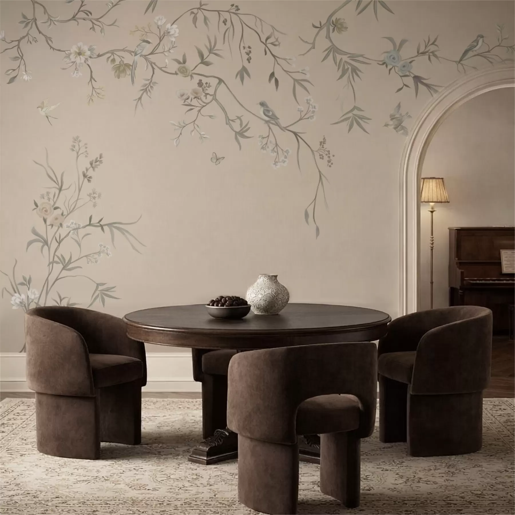wall murals Цветне гране са птицама на топлој беж позадини w05127v1