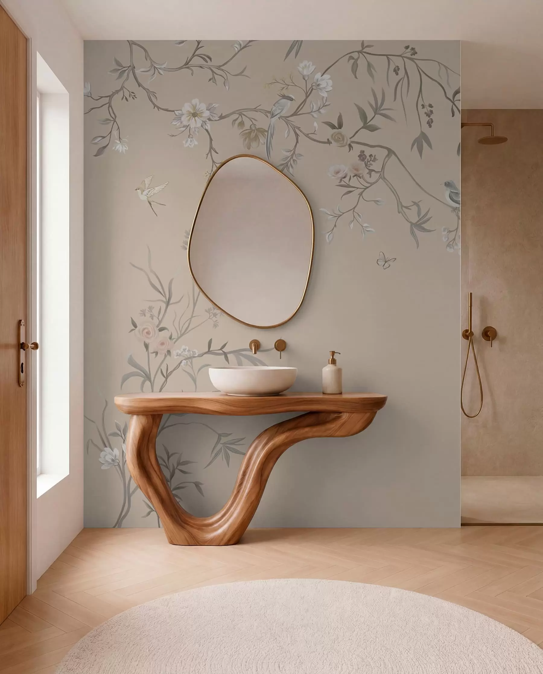 wall murals Цветне гране са птицама на топлој беж позадини w05127v1