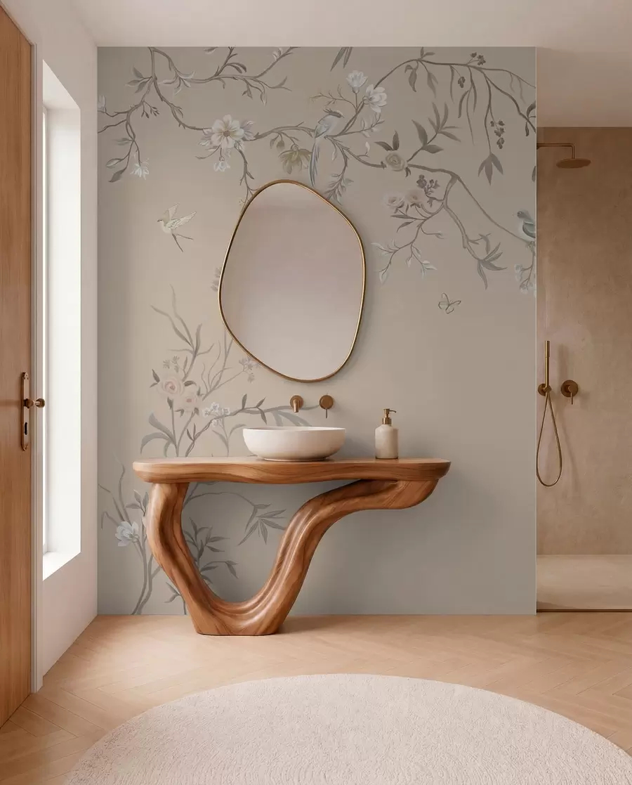 wall murals Цветне гране са птицама на топлој беж позадини w05127v1
