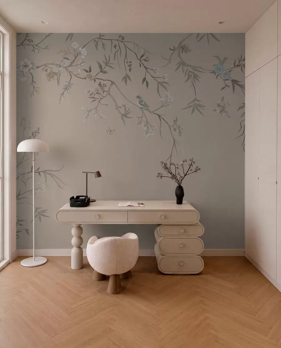 wall murals Цветне гране са птицама на топлој беж позадини w05127v1