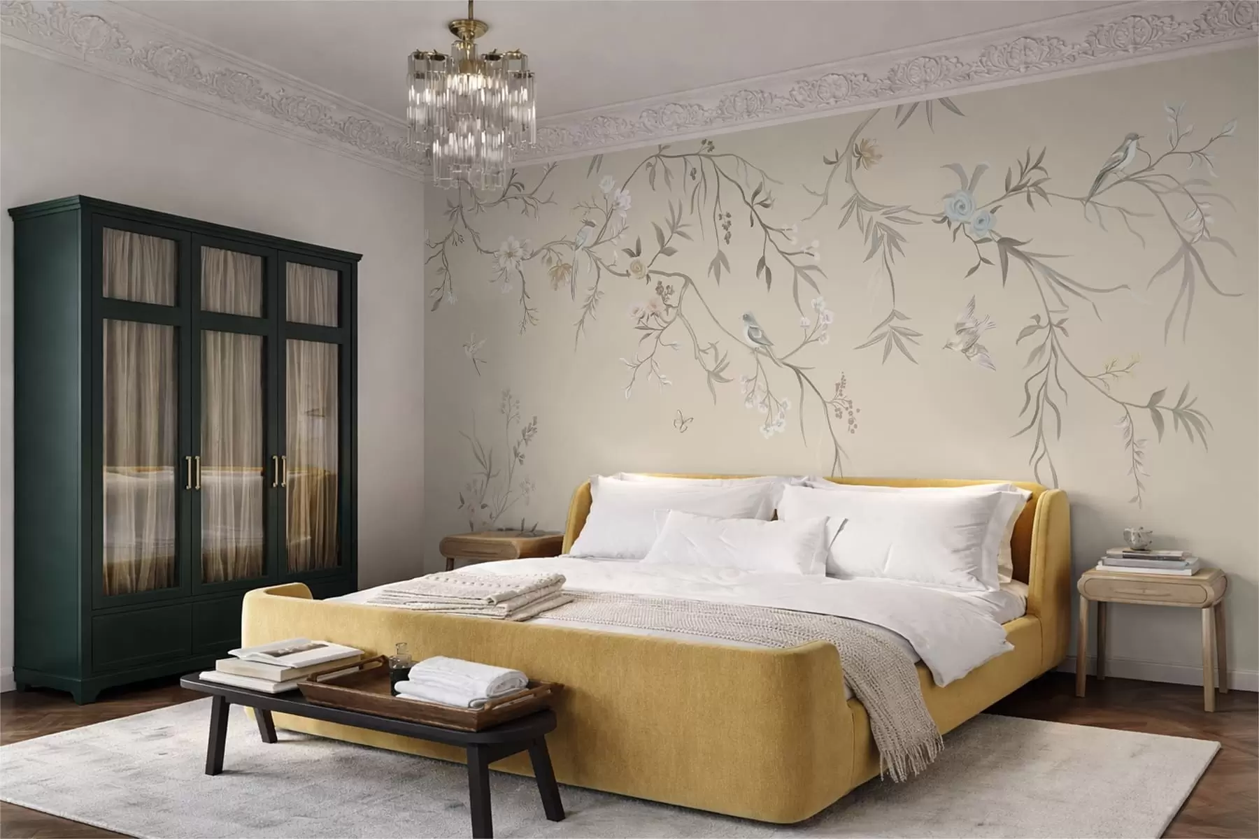 wall murals Светло цвеће и птице на пастелној позадини w05127v2